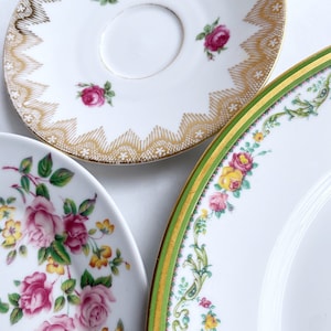 Vintage Mismatched China Plates, Collectible Floral Rose Plates, Wall Decor, Instant Collection, Limoges France, J Godinger, Bavaria image 1