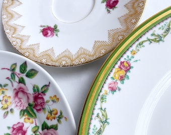 Vintage Mismatched China Plates, Collectible Floral Rose Plates, Wall Decor, Instant Collection, Limoges France, J Godinger, Bavaria