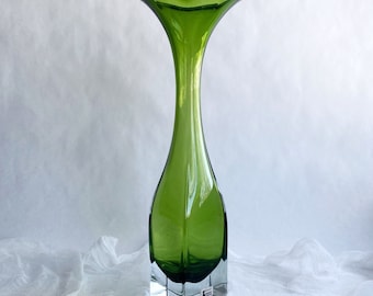 Vintage Green Glass Vase, MCM Aseda Glasbruk Art Glass Vase, Bo Borgstrom, Sweden, Swedish, Mid-Century Home Decor, Valentine's Day Gift