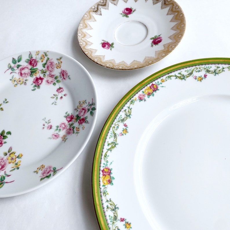 Vintage Mismatched China Plates, Collectible Floral Rose Plates, Wall Decor, Instant Collection, Limoges France, J Godinger, Bavaria image 7