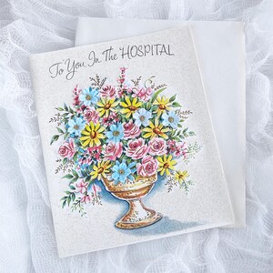 Biglietto di auguri vintage inutilizzato per la guarigione, saluti ospedalieri, pensando a te, incoraggiamento per rallegrarsi, posta ordinaria, biglietto di auguri floreale decorato