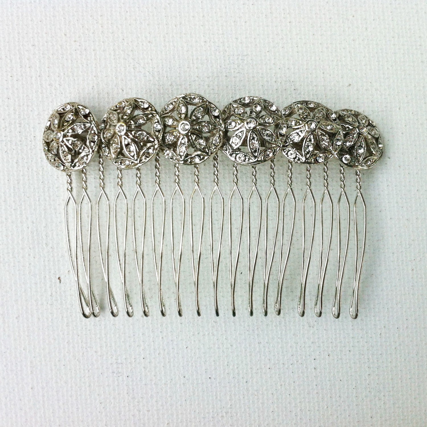 Vintage Silver Rhinestone Hair Comb, Wedding Bridal Hair  display picture 1