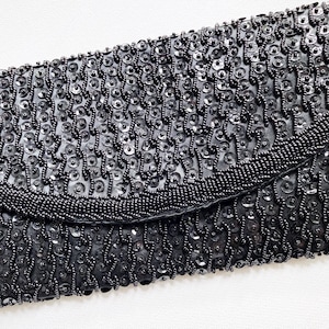 Vintage Black Beaded Clutch Purse, Mid-Century Evening Bag, Sequin Handbag, Wedding Formal Party, Holiday Party, New Years Eve, Gift for Her