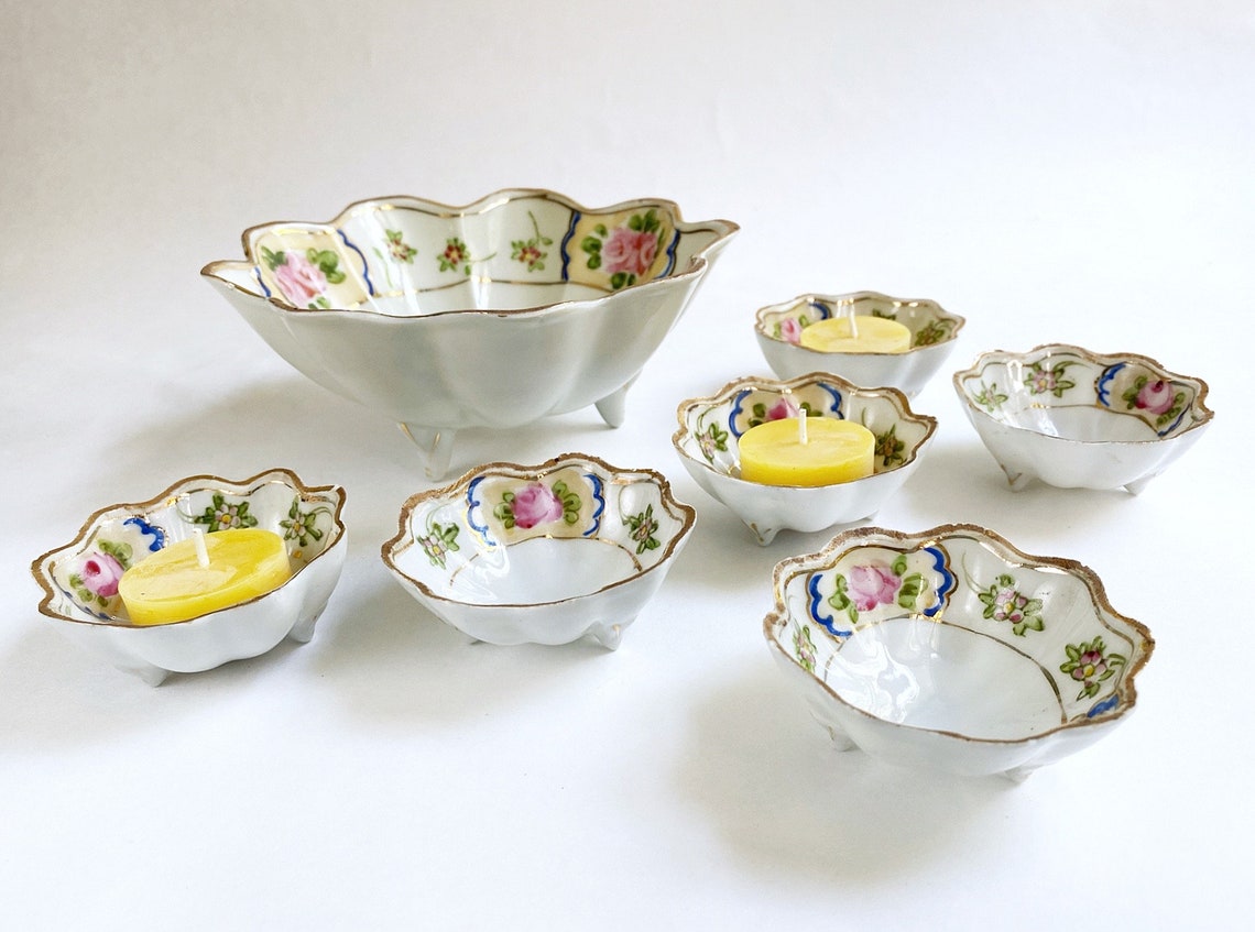 Antique Nippon 7pc Nut Bowl Set Hand Painted Japanese Etsy