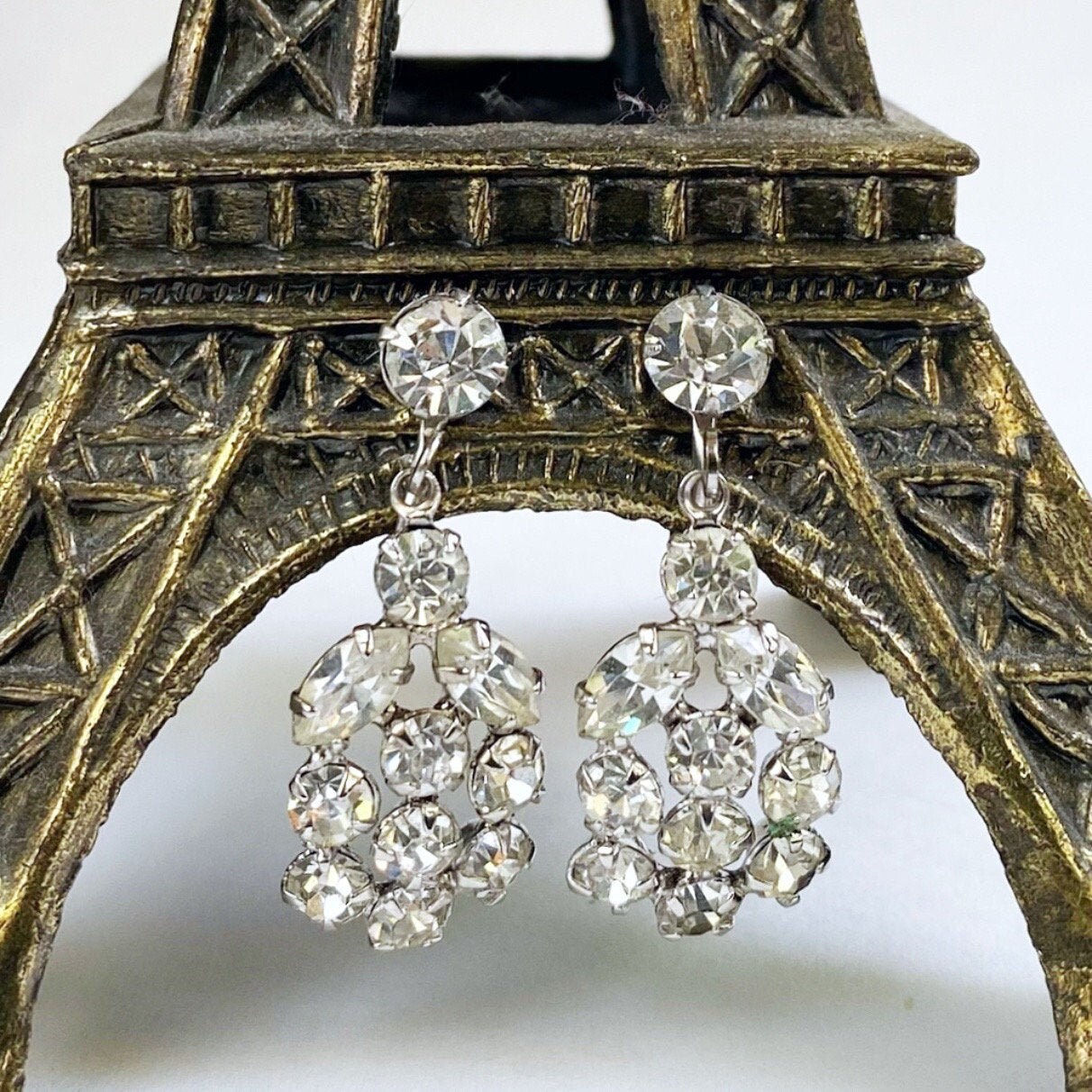 Sparkling Pave Crystal Ball Drop Vintage Earrings Clip on Style Vintage Wedding Jewelry Bridal Accessories Vintage Rhinestone Earrings
