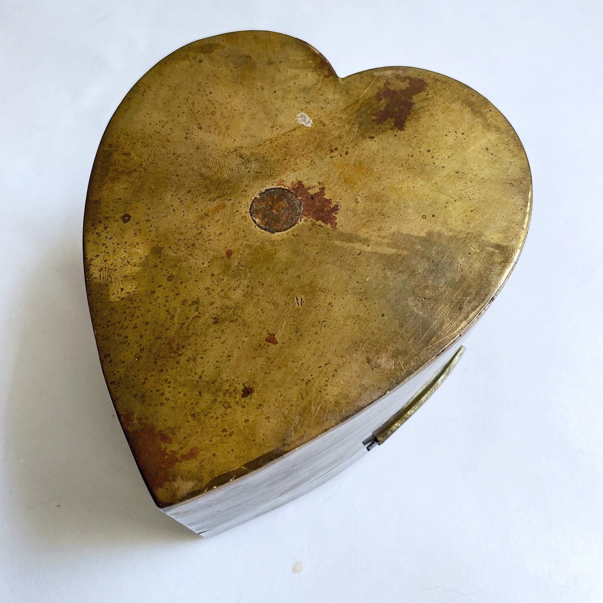 Vintage Brass Heart Jewelry Box Heart Trinket Box Velvet Etsy