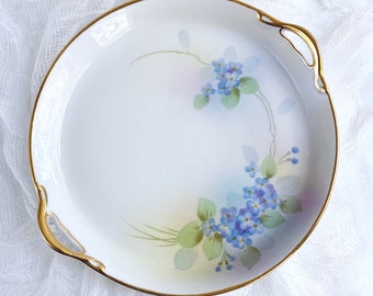 Antique Nippon Handpainted Porcelain Plate, Blue Forget-Me-Nots, Serving Dish, Vanity Dresser Tray, Bridal Shower Gift, Housewarming, 1910s
