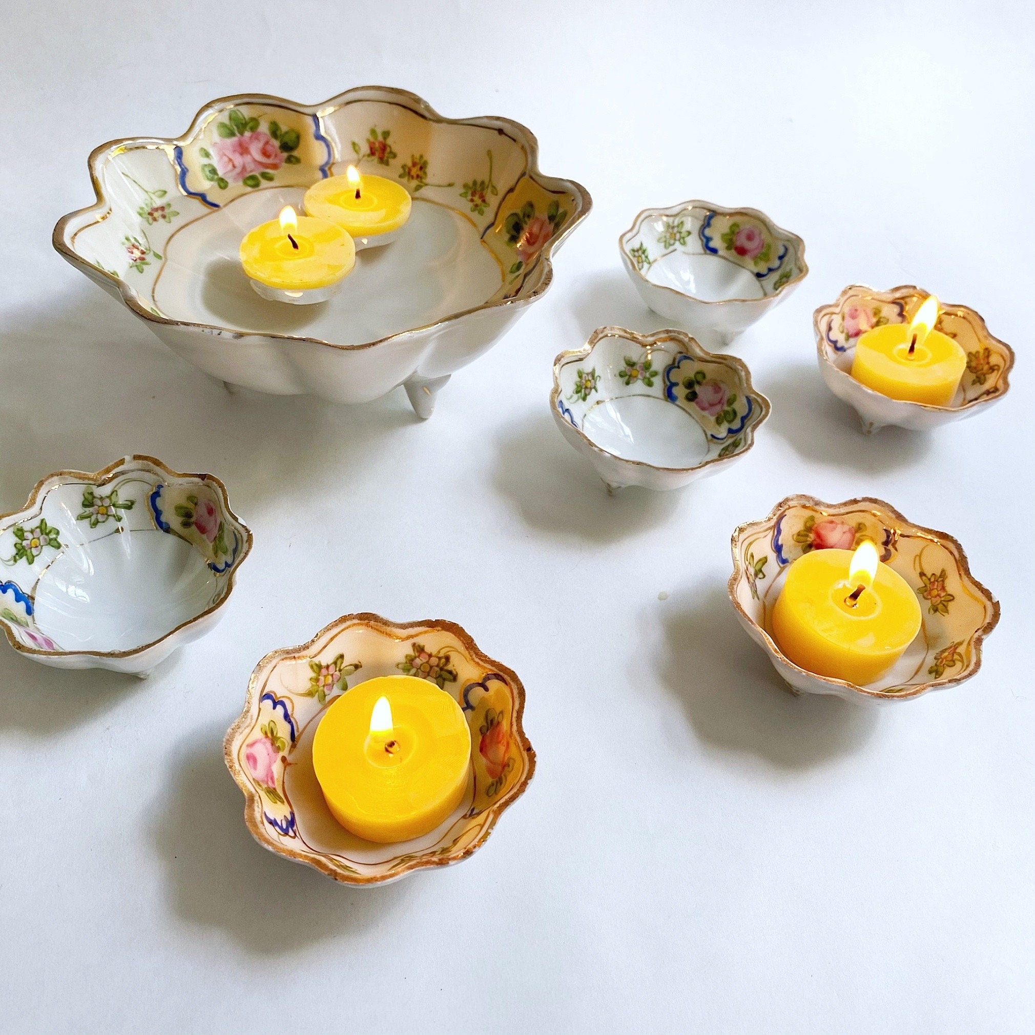 Antique Nippon Nut Bowl Set 3Footed Scalloped Serving Bowl Etsy