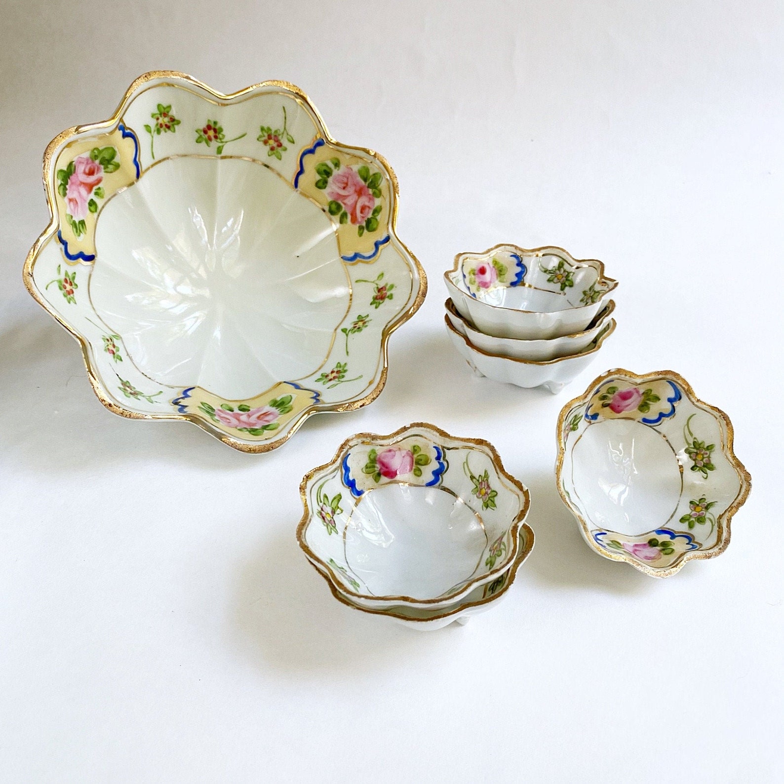 Antique Nippon 7pc Nut Bowl Set Hand Painted Japanese Etsy