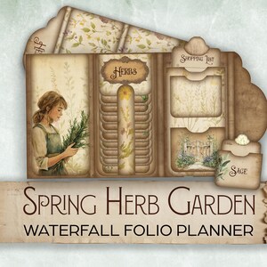 Kit Spring Garden Folio, Herb Junk Journal con cascata, abbellimento con taglio elaborato, libro d'arte effimero stampabile vintage, download digitale in formato PDF