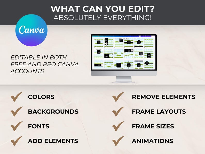 Customizable Canva templates for clipart sellers on Etsy, editable colors, fonts, layouts, and animations for listing images and videos.