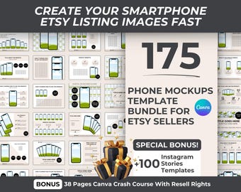 Phone Listing Mockups Bundle mit 175 bearbeitbaren Vorlagen, anpassbares Telefon Mockup-Vorlagen Bundle, Mockup-Vorlagen für Etsy-Auflistung