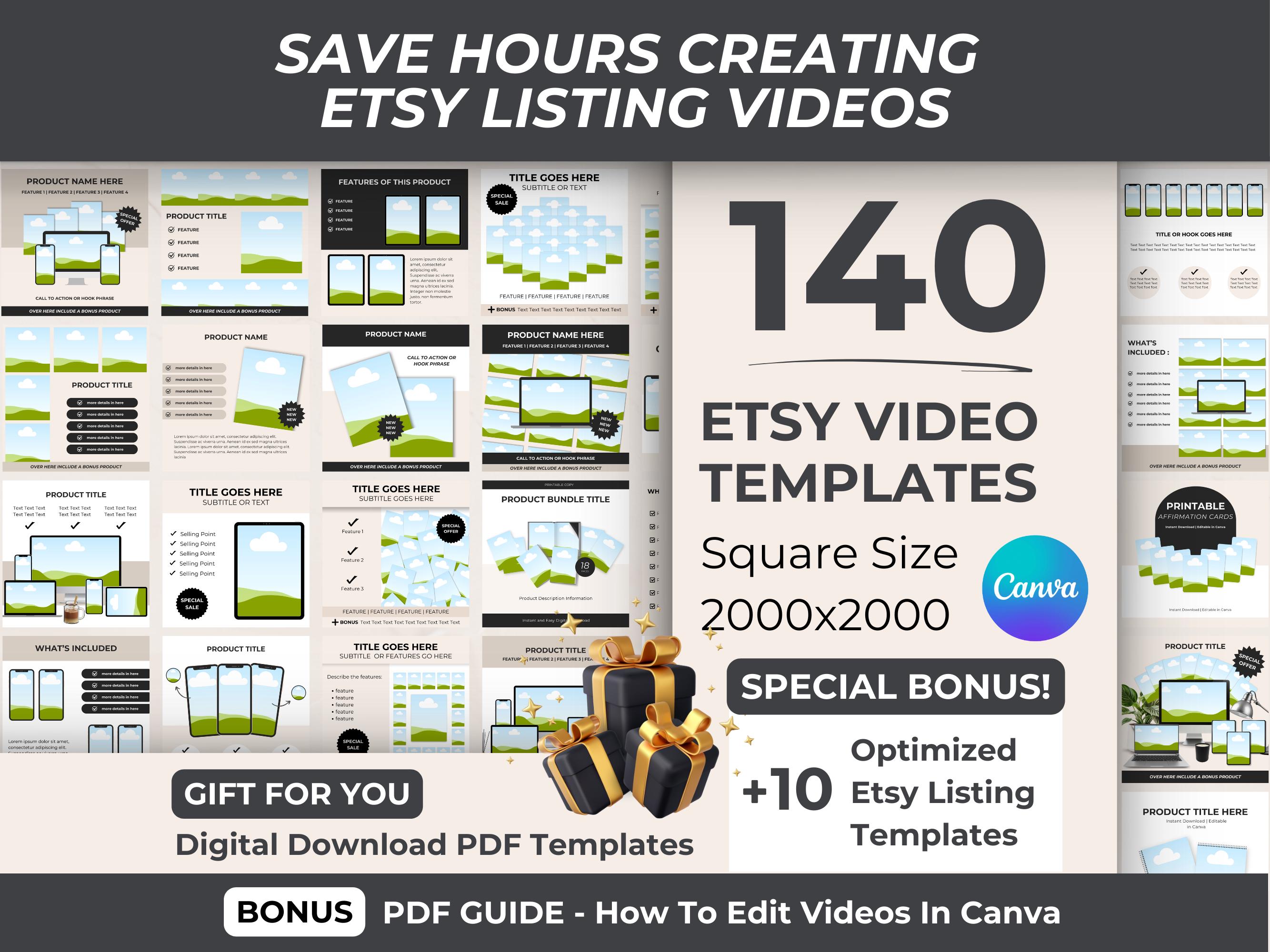 Etsy Video Templates Bundle, 140 Etsy Listing Video Mockups, Editable Canva Templates for Digital Products, Canva Video Mockups For Etsy