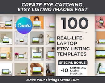 100 Canva Laptop Mockup Templates for Etsy Listings