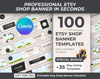 100 Etsy Shop Banner Templates Canva + 35 Bonus Etsy Listing Templates + BONUS Etsy Banner Checklist, Etsy Shop Kit, Templates For Shop