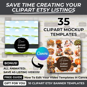 Clipart Mockup Templates For Etsy Listing Images and Listing Videos - Save Time Creating Your Clipart Etsy Listings, Drag And Drop Templates