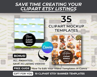 Clipart Mockup Templates For Etsy Listing Images and Listing Videos - Save Time Creating Your Clipart Etsy Listings, Drag And Drop Templates
