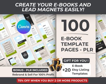 Editable Ebook Template, 100 A4 Pages, Canva, PLR License