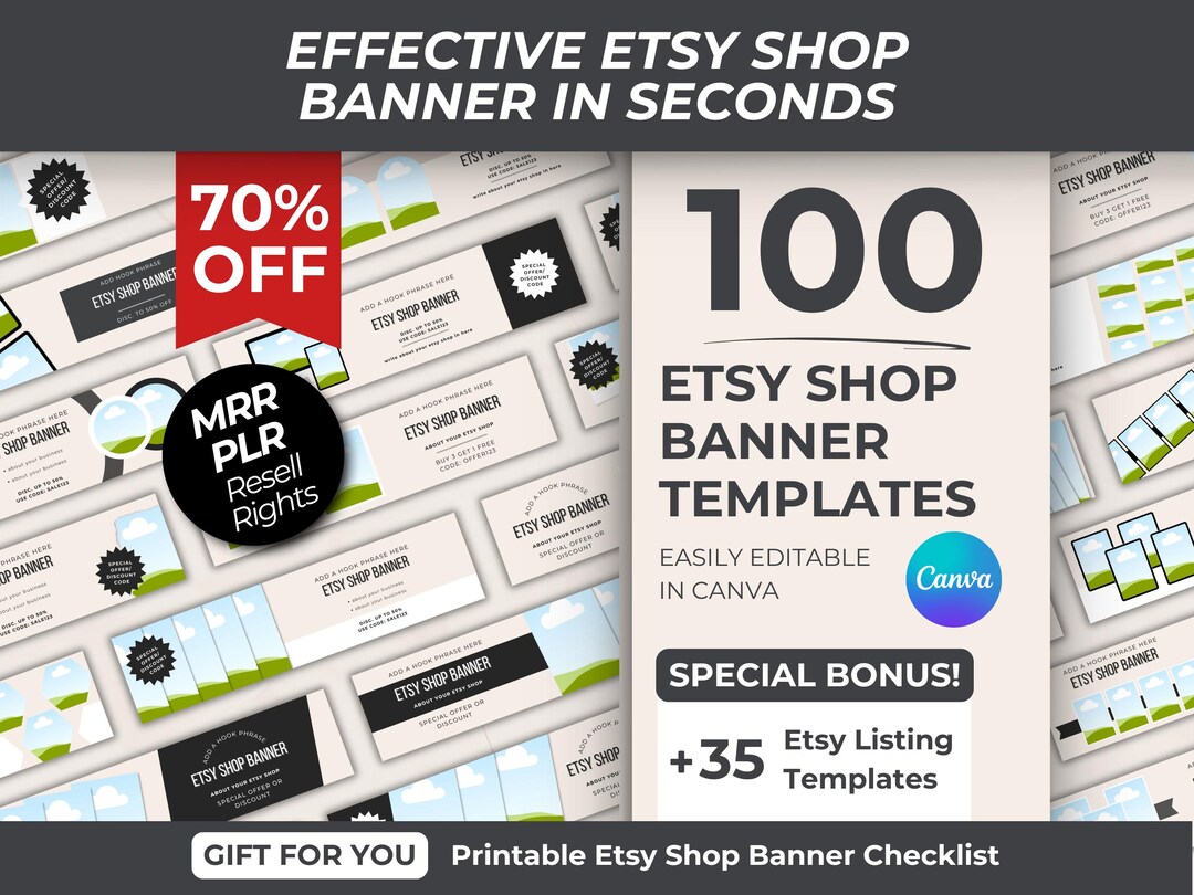 100 Etsy Shop Banner Templates Canva 35 Bonus Etsy Listing Templates ...