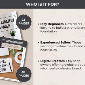 Target audience for the Etsy Shop Branding Guide and Brand Strategy Planner. Designed for Etsy beginners, experienced sellers, and digital creators looking to build a strong, cohesive brand that drives sales.