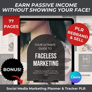 Faceless Marketing Guide PLR Digital Product, Passive Income Faceless Digital Marketing Strategies, Online Business Guide, Faceless Content