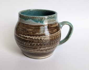 Pottery Mug, Handmade Stoneware Coffee/Tea Mug in Ocean Waves Glaze