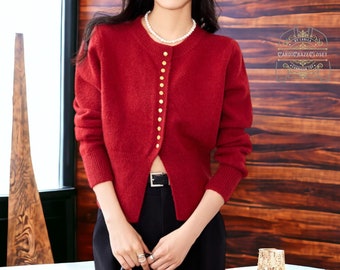 Cardigan rosso semplice / Top da donna a maniche lunghe / Completo streetwear alla moda