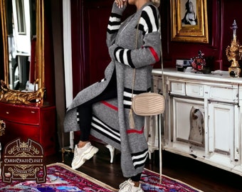 Sweater Maxi Coat | Long Striped Cardigan | Outerwear Jacket Clothing