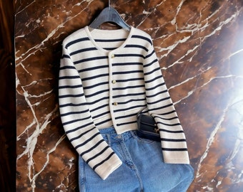 Women Long Sleeve Cardigan | Streetwear Sweater | Ladies Striped Clothes