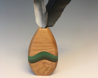 Cherry Wood Vase with Green Resin