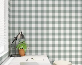 Sage Green Gingham Peel and Stick Wallpaper – Neutral Nursery Wallpaper, Kitchen, Laundry Room – Preppy Dorm Room- Renter Friendly Removable