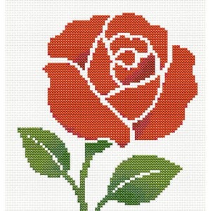 Red Single Rose Cross Stitch Pattern – Instant Download | Elegant Floral Embroidery PDF Pattern for DIY Craft Lovers