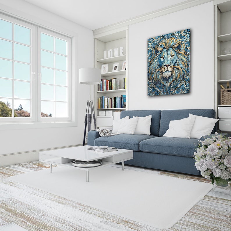 Canvas Wall Art Poster Digital Home Decorative Office Large Lion Zodiac Blue image 6