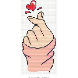 Cross Stitch Pattern Finger Heart Wall Art Decor Home Love Instant Download