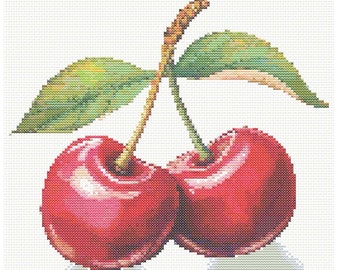 Cross Stitch Pattern Wall Art Cherry Fruits Etamine AI Poster - Digital Home Decor Office - Artificial Intelligence Tote Bag Pillow