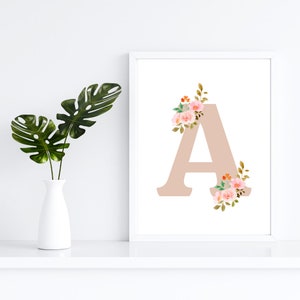 Póster con alfabeto floral, lienzo para pared, decoración digital para el hogar, oficina, regalo para el Día de la Madre, cumpleaños.