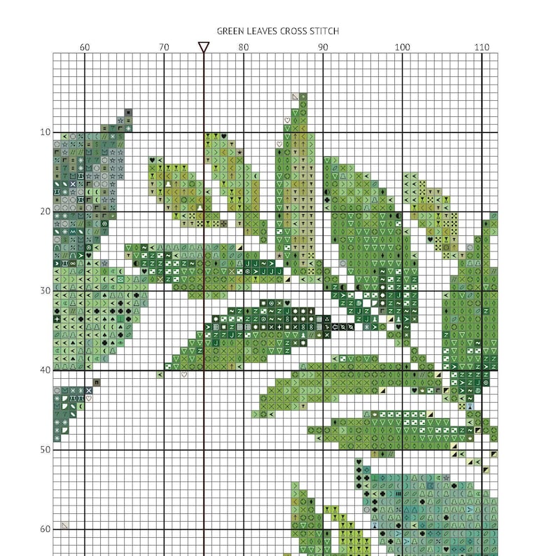 Cross Stitch Pattern Green Leaves AI Etamine Wall Art PDF Instant ...