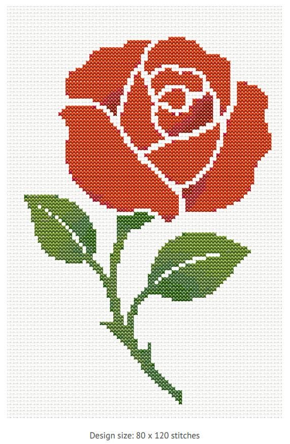 Cross Stitch Pattern Red Rose Elegant Floral Embroidery PDF Instant ...