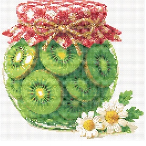 Kreuzstich Muster Wand Kunst Kiwi Jar Früchte Etamine AI Poster - Digitales Wohnkultur Büro - Künstliche Intelligenz Tasche Kissen