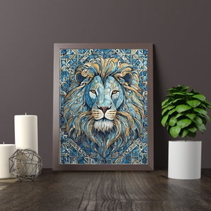 Canvas Wall Art Poster Digital Home Decorative Office Large Lion Zodiac Blue image 1