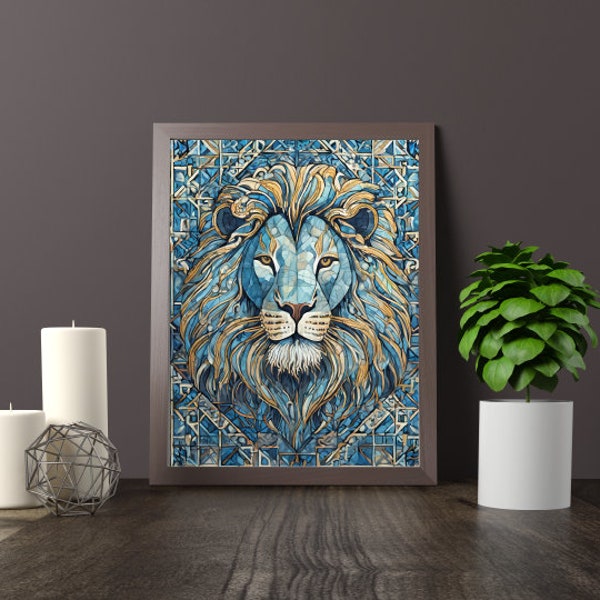 Canvas Wall Art Poster - Digital Home Decorative Office Large Lion Zodiac Blue