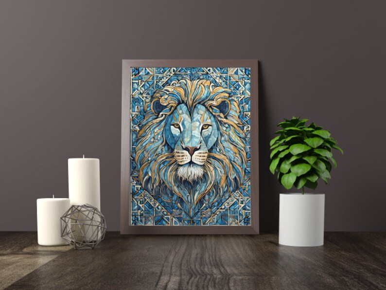 Canvas Wall Art Poster Digital Home Decorative Office Large Lion Zodiac Blue image 1