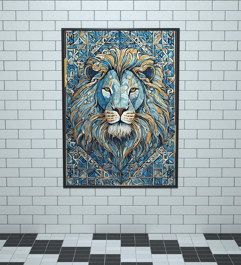 Canvas Wall Art Poster Digital Home Decorative Office Large Lion Zodiac Blue image 7