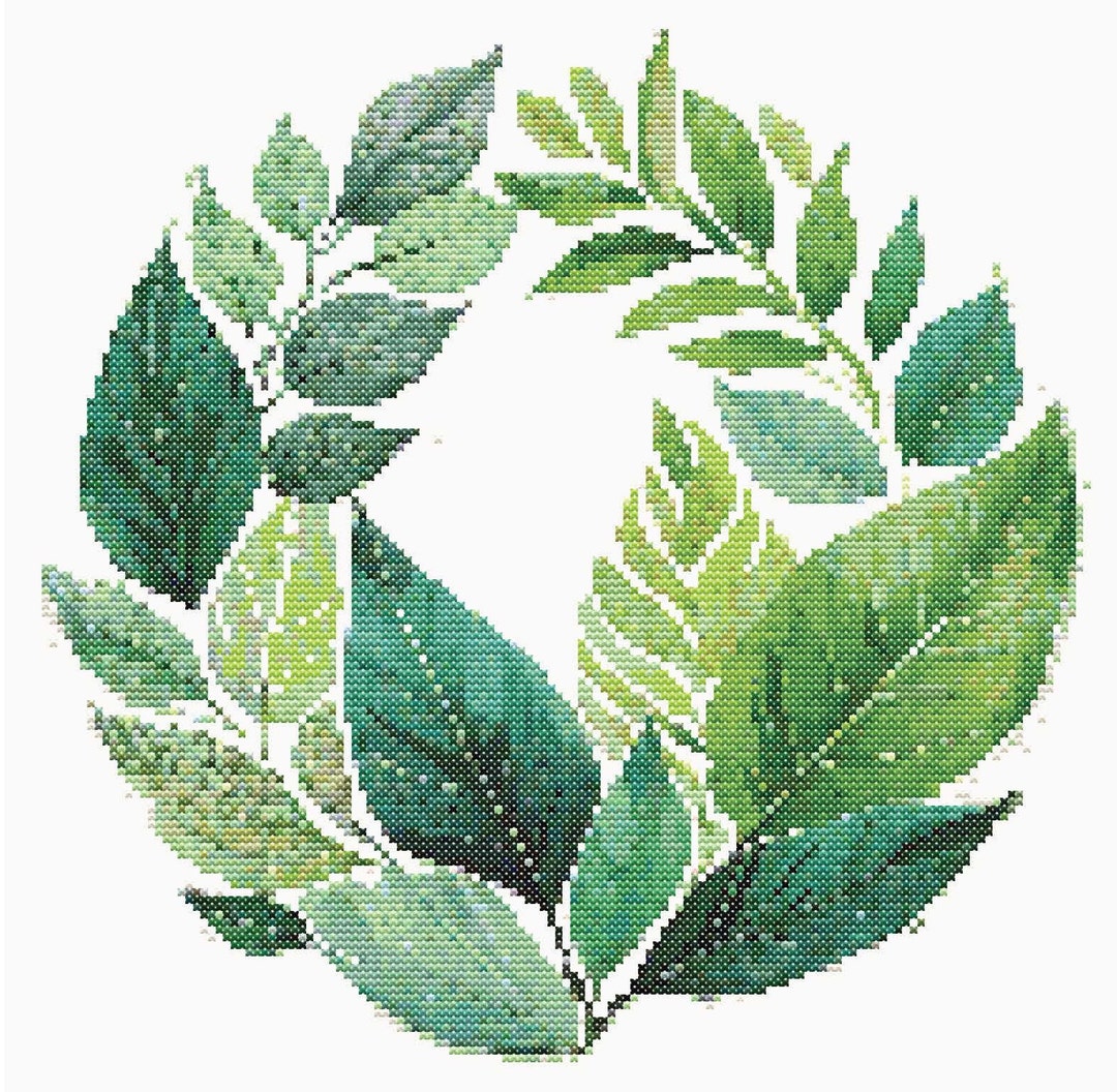 Cross Stitch Pattern Green Leaves AI Etamine Wall Art PDF Instant ...