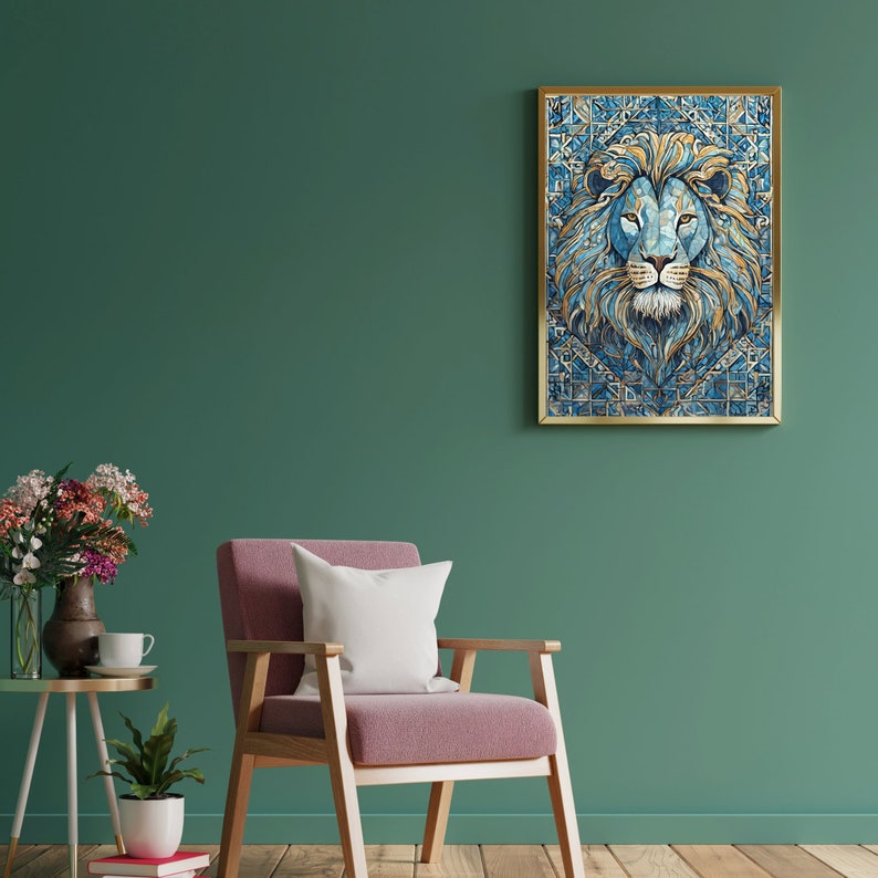 Canvas Wall Art Poster Digital Home Decorative Office Large Lion Zodiac Blue image 10