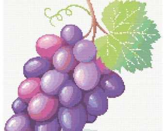 Cross Stitch Pattern Wall Art Bunch of Grapes Fruits Etamine AI Poster - Digital Home Decor Office - Artificial Intelligence Tote Bag Pillow