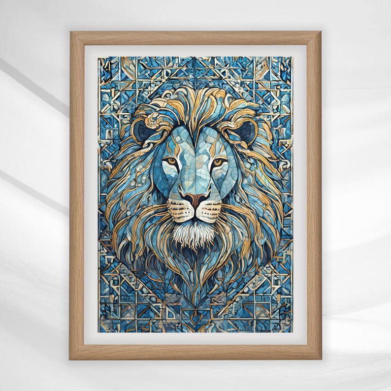 Canvas Wall Art Poster Digital Home Decorative Office Large Lion Zodiac Blue image 3