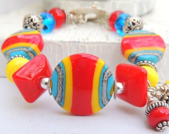 HOT STUFF Handmade Lampwork Bead Bracelet