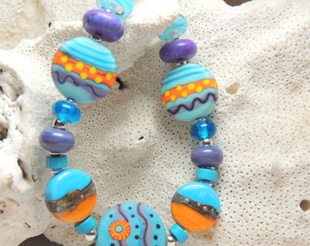 BEACH SUNSET Handmade Lampwork Bead Bracelet