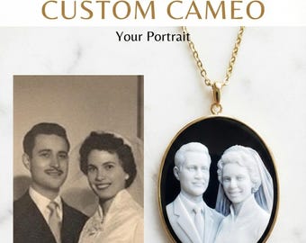 Cammeo personalizzato con ritratto /Collana con cammeo inciso su agata blu/Made in Italy/Gioiello ricordo/Regalo personalizzato fatto a mano
